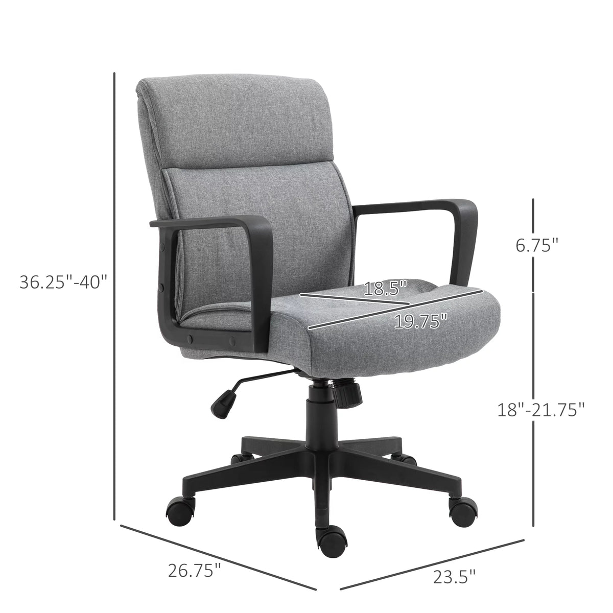 Height Adjustable Linen Fabric Desk Task Chair with 360° Swivel Wheels G480010