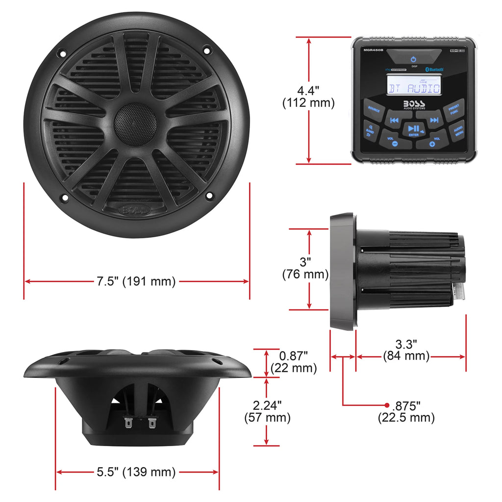 Marine Gauge Receiver Speakers, Bluetooth, No CD G5182