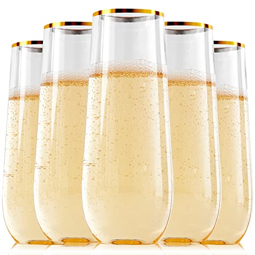 24 Pack 9 Oz Gold Rim Shatterproof Champagne Flutes Q1281