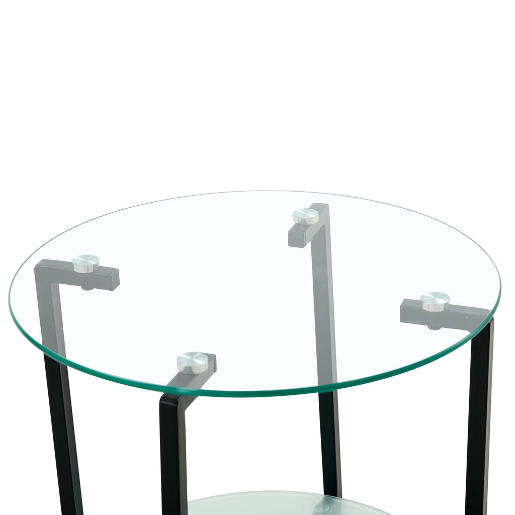 2-Layer Tempered Glass Round End Table C366358