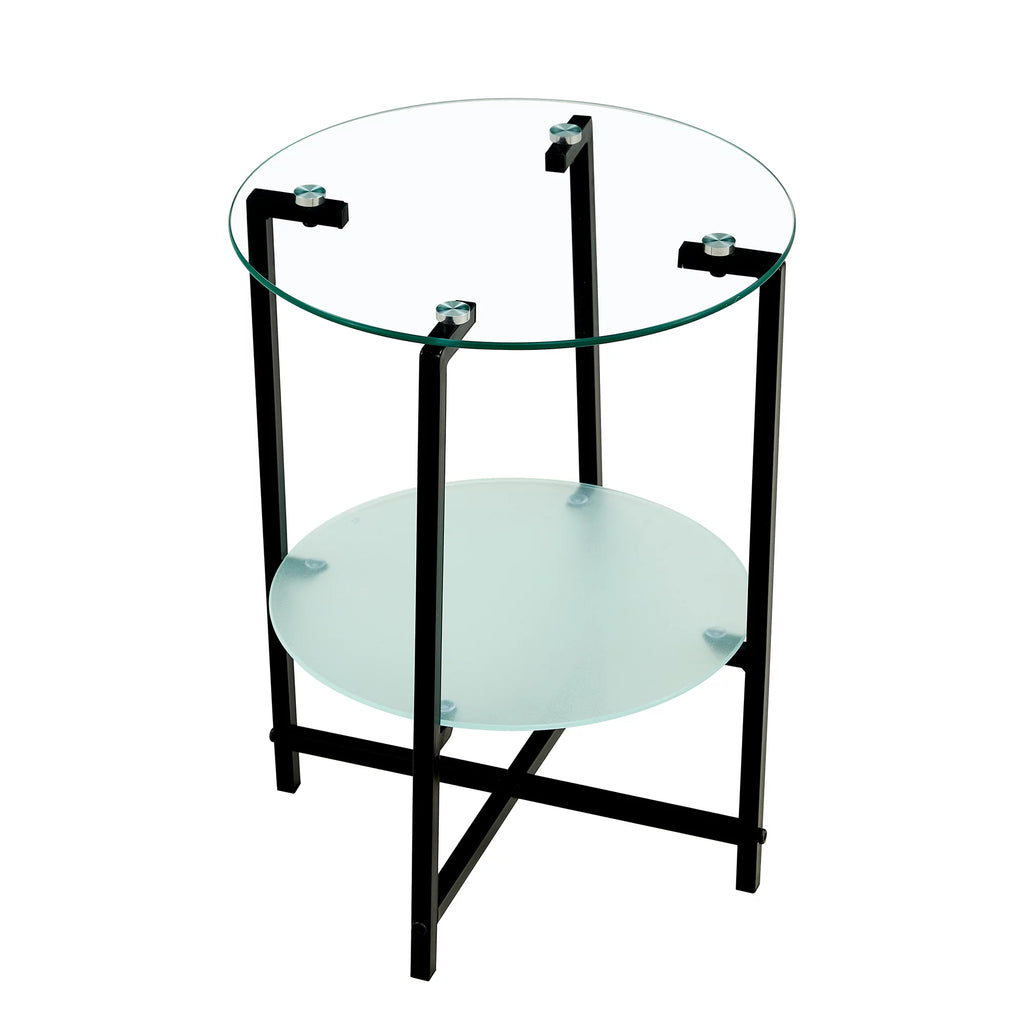 2-Layer Tempered Glass Round End Table C366358