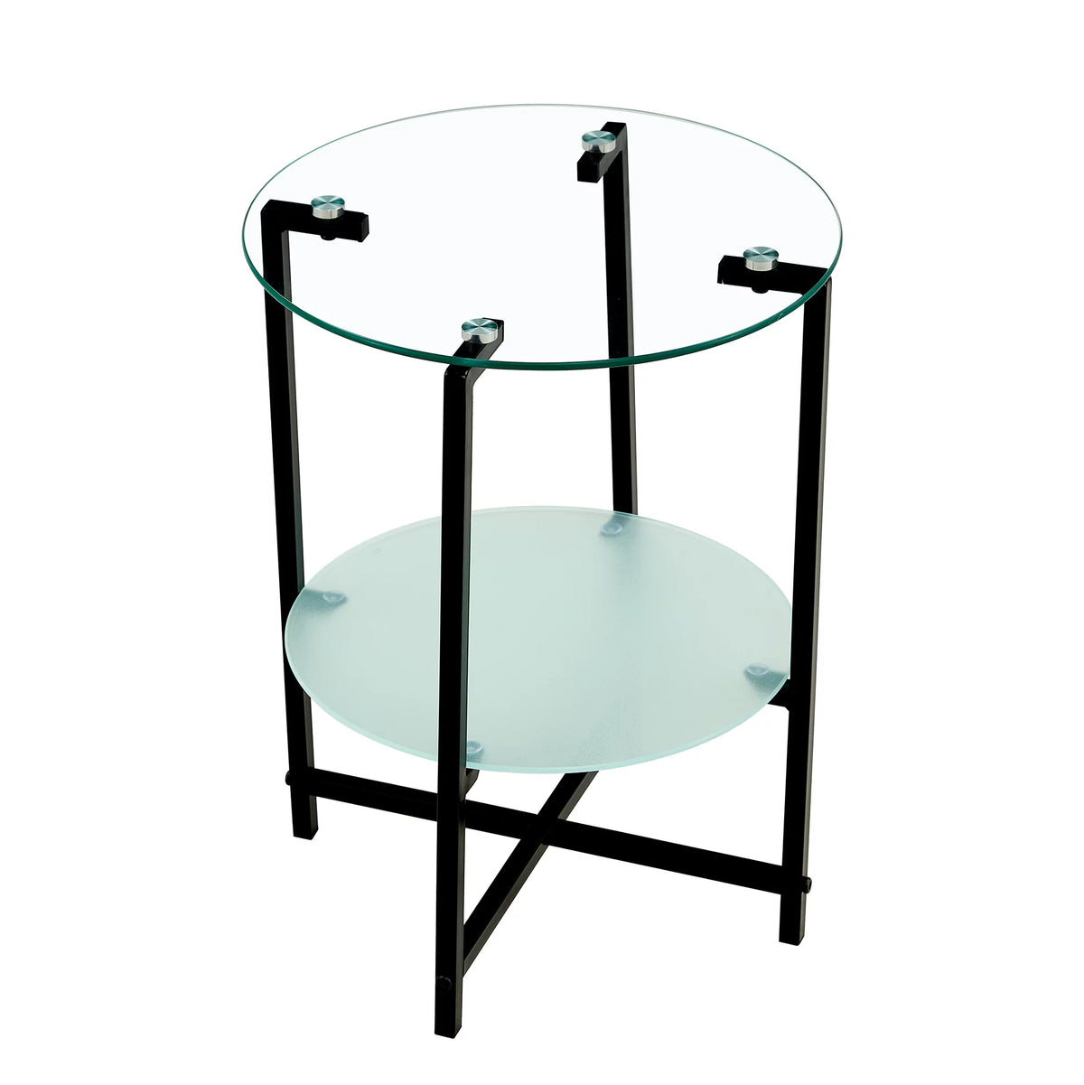 2-Layer Tempered Glass Round End Table C366358
