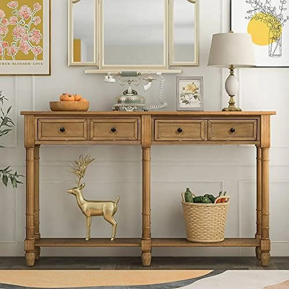 Retro Solid Wood Console Table with 2 Drawers U75761