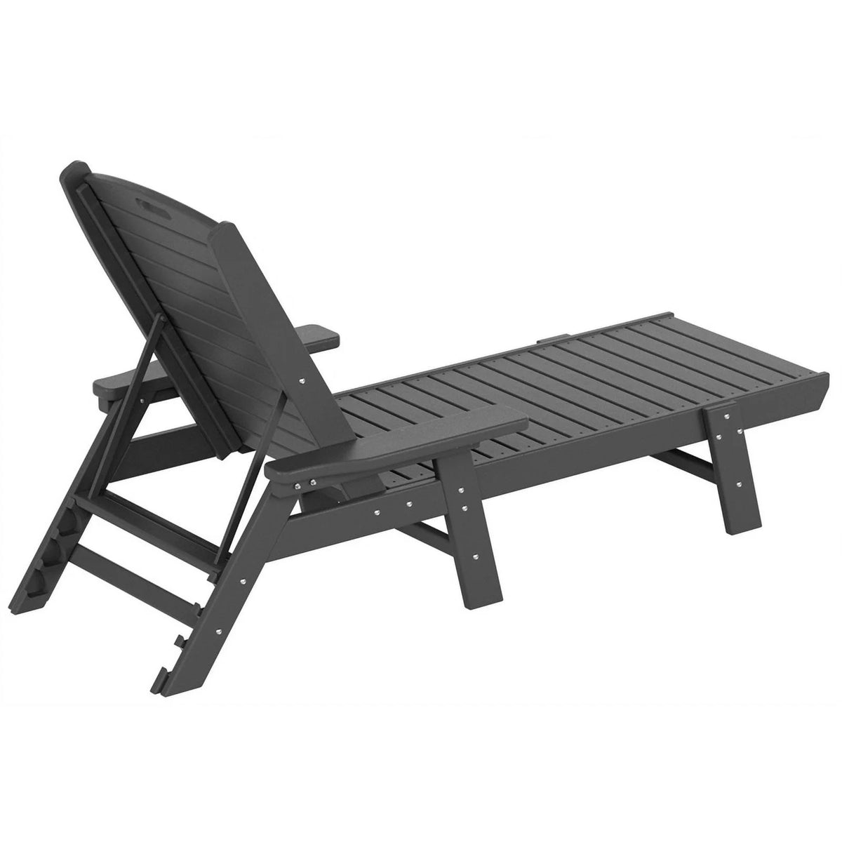 Gray 3PC HDPE Plastic Reclining Chaise Lounge Table Set K76786