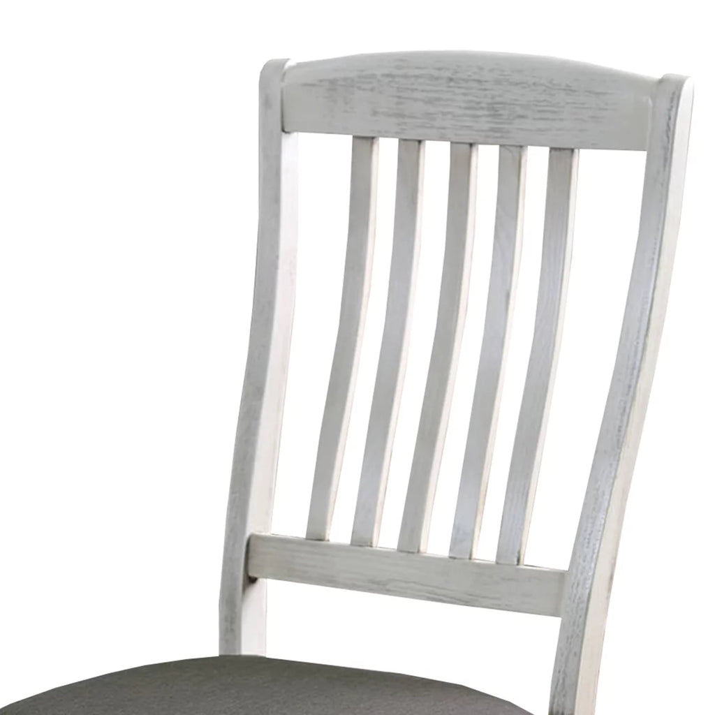 Wooden Side Chair with Fabric Upholstered Padded Seat Pack of Two Antique White and Gray C808