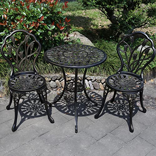 Rust-Resistant Cast Aluminum Bistro Table Set with Umbrella Hole M176
