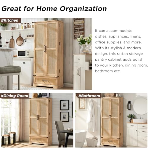 72" White Farmhouse Kitchen Pantry Cabinet with Drawer B39261