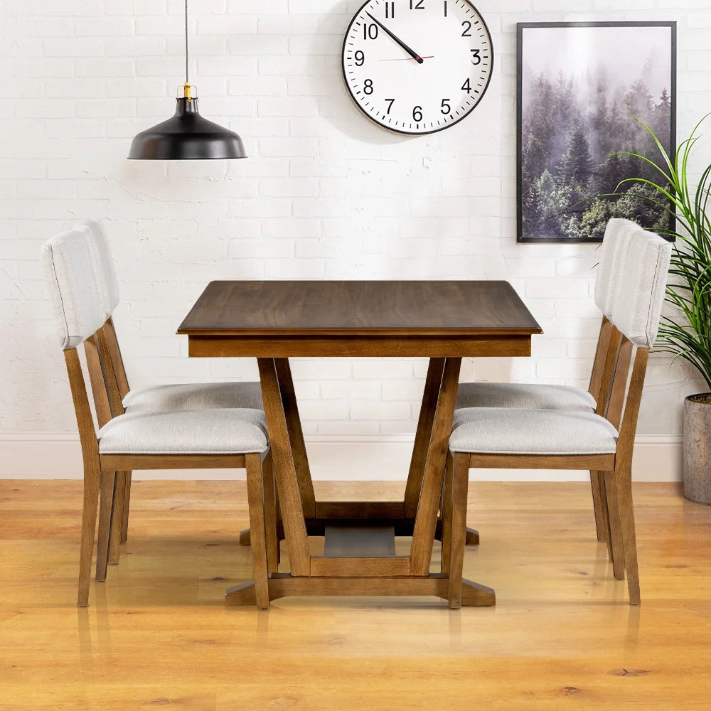 5 Piece Wood Dining Table Set with 4 Upholstered Chairs D907388