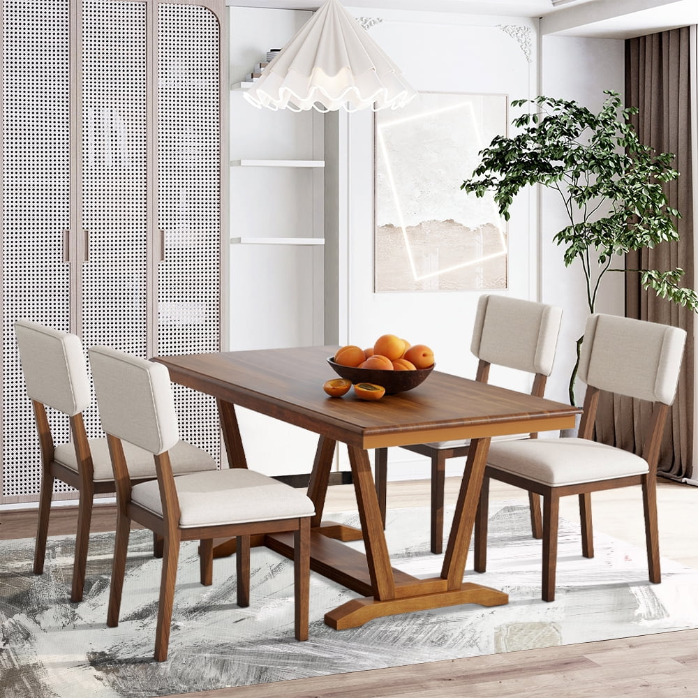 5 Piece Wood Dining Table Set with 4 Upholstered Chairs D907388