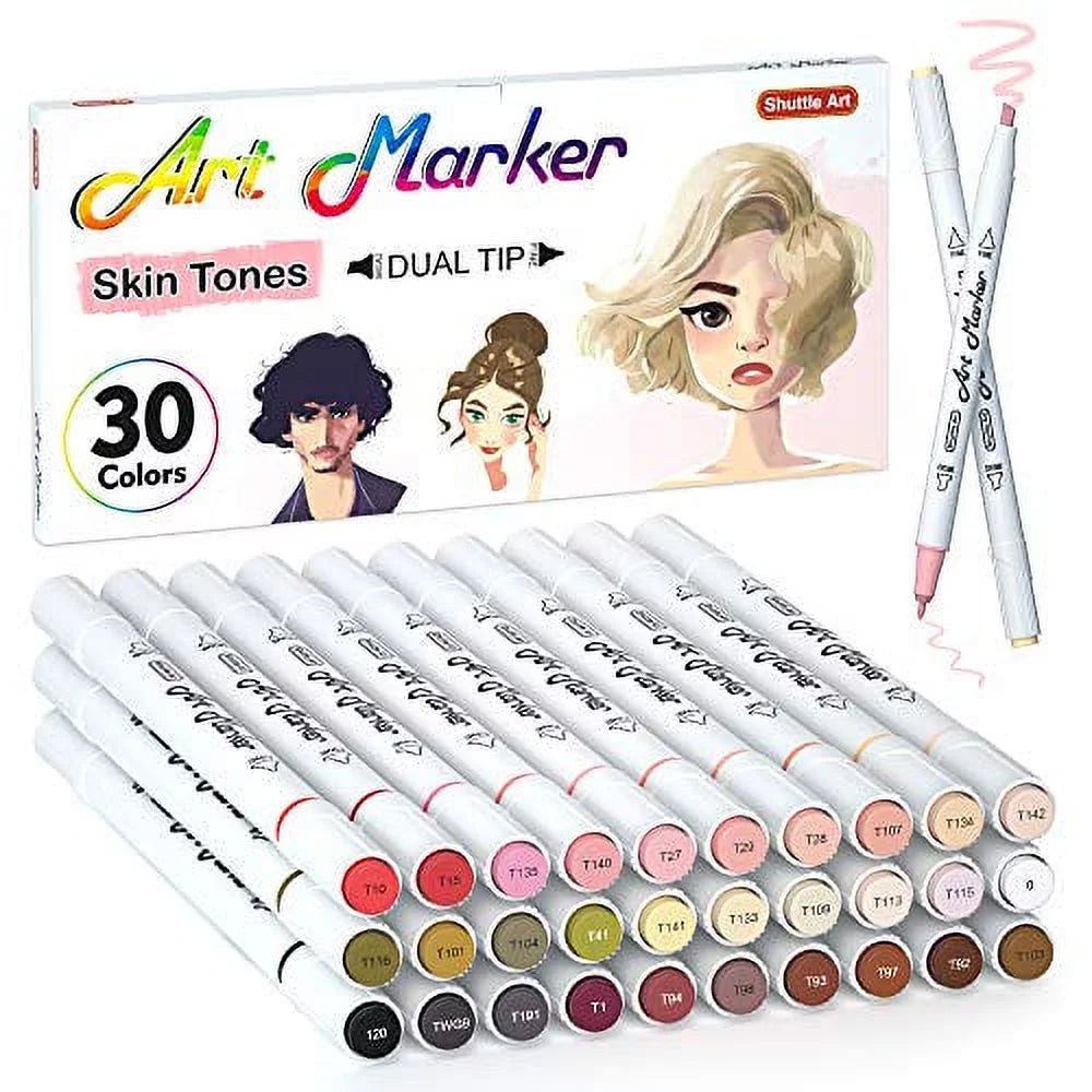 Alcohol Based Dual Tip Skin Tone & Hair Art Markers Set with Blender C940319