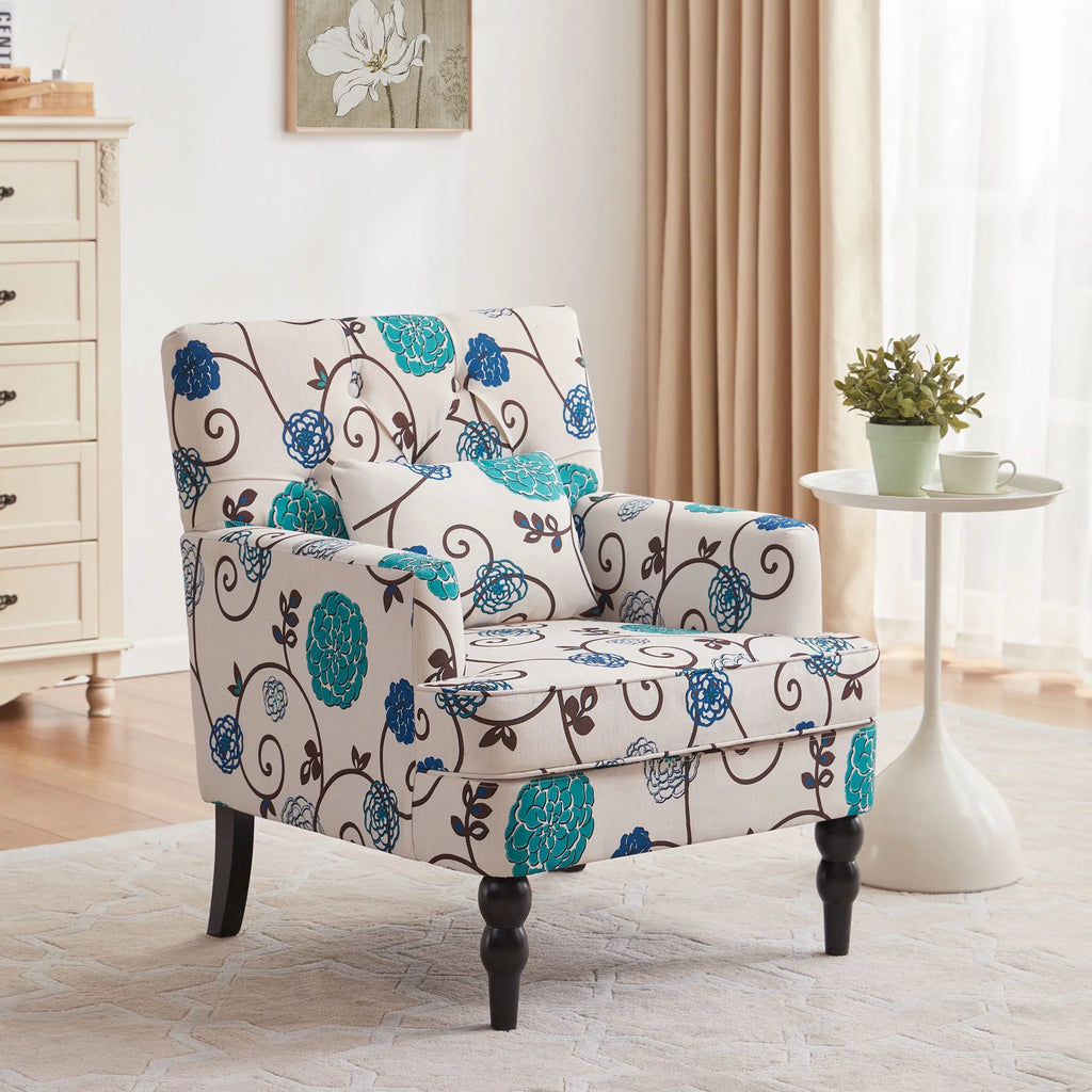 Beige Linen Upholstered Accent Chair with Ottoman G73376
