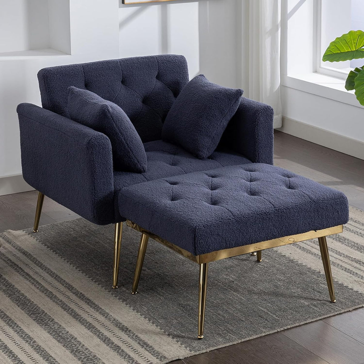 Blue Tufted Chaise Lounge Chair with Ottoman L47072