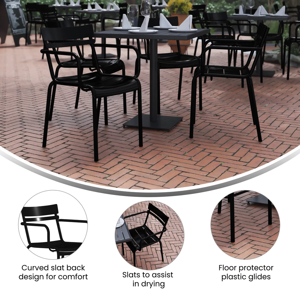 Black Steel Stackable Chair with Arms, Set of 4 U21718