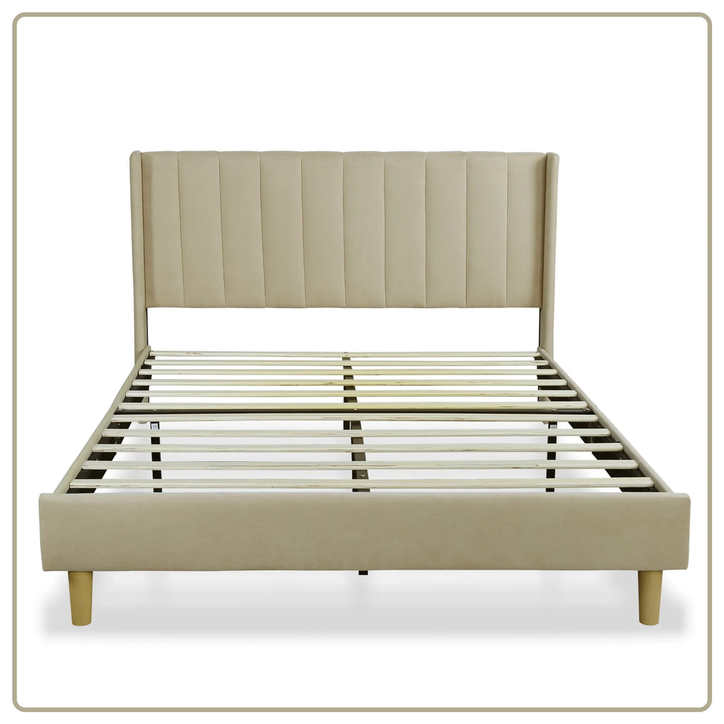 Full Low Profile Upholstered Platform Bed Dark-Grey Velvet V971
