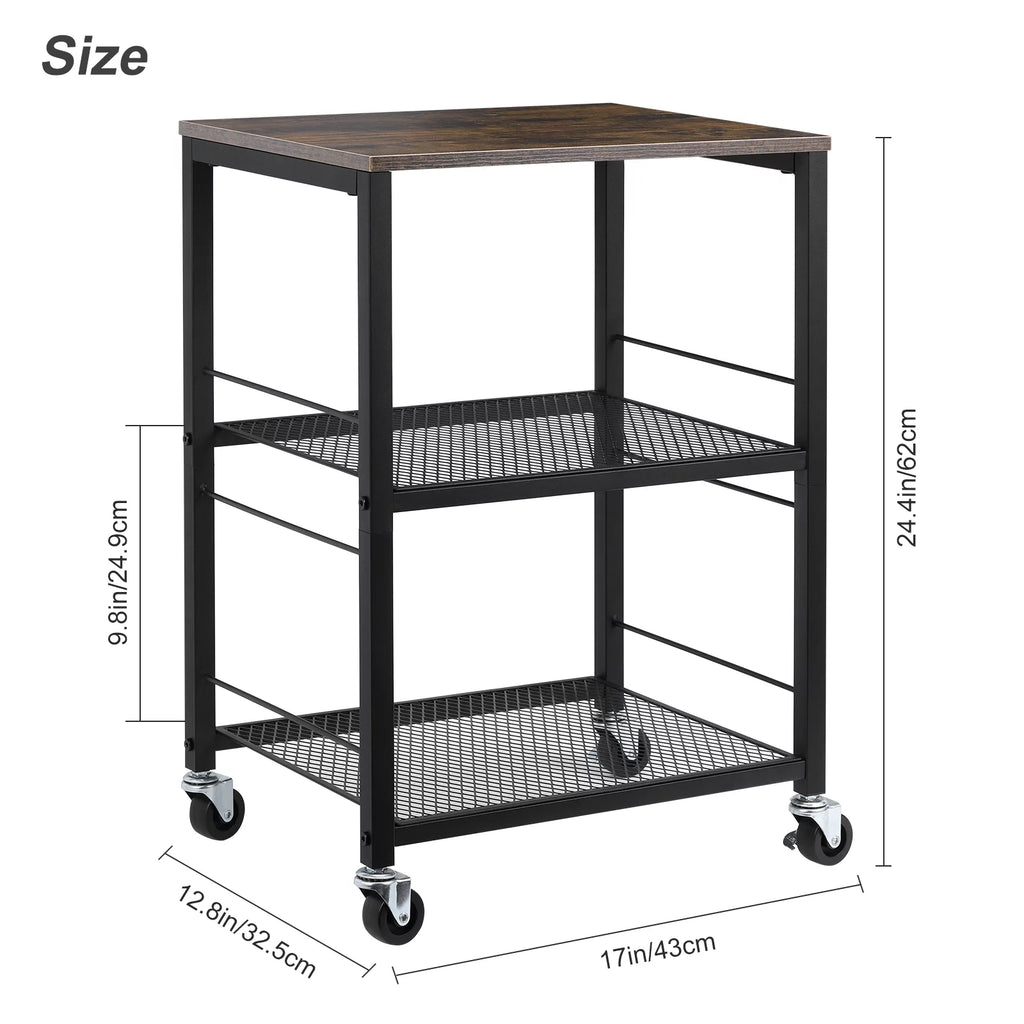 Rustic 3 Tier End Table with Wheel F814909