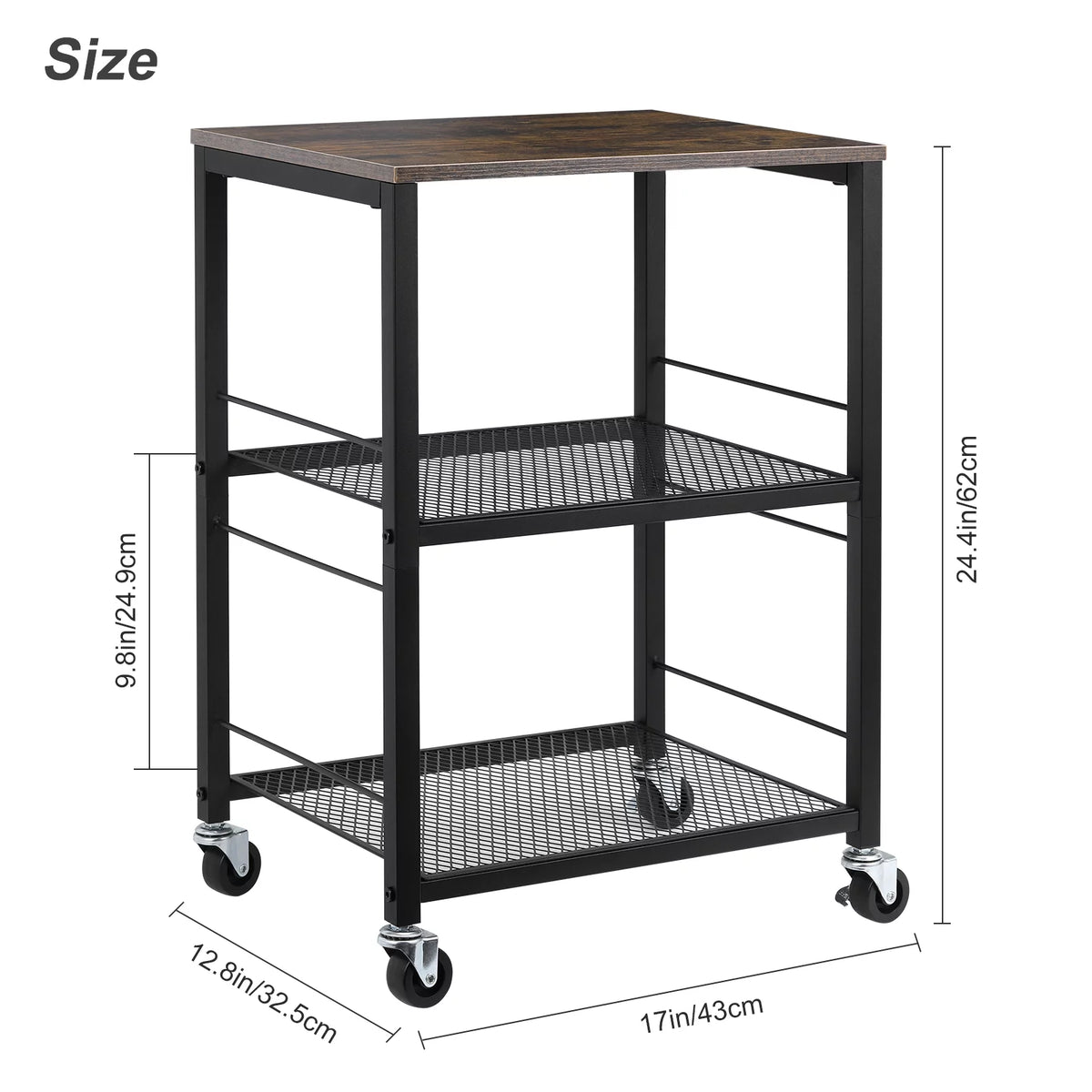 Rustic 3 Tier End Table with Wheel F814909