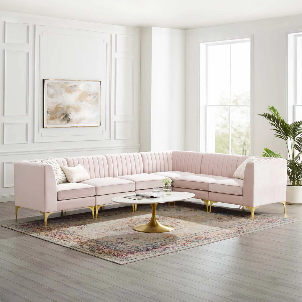 Pink Velvet 6-Piece Sectional Sofa V1312