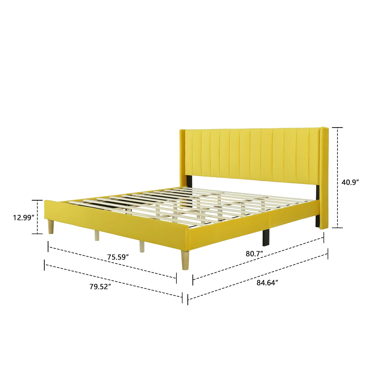 Full Low Profile Upholstered Platform Bed Dark-Grey Velvet V971