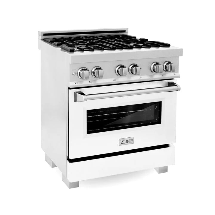 30 in. Gas Burner Electric Oven Stainless White Matte Door C244