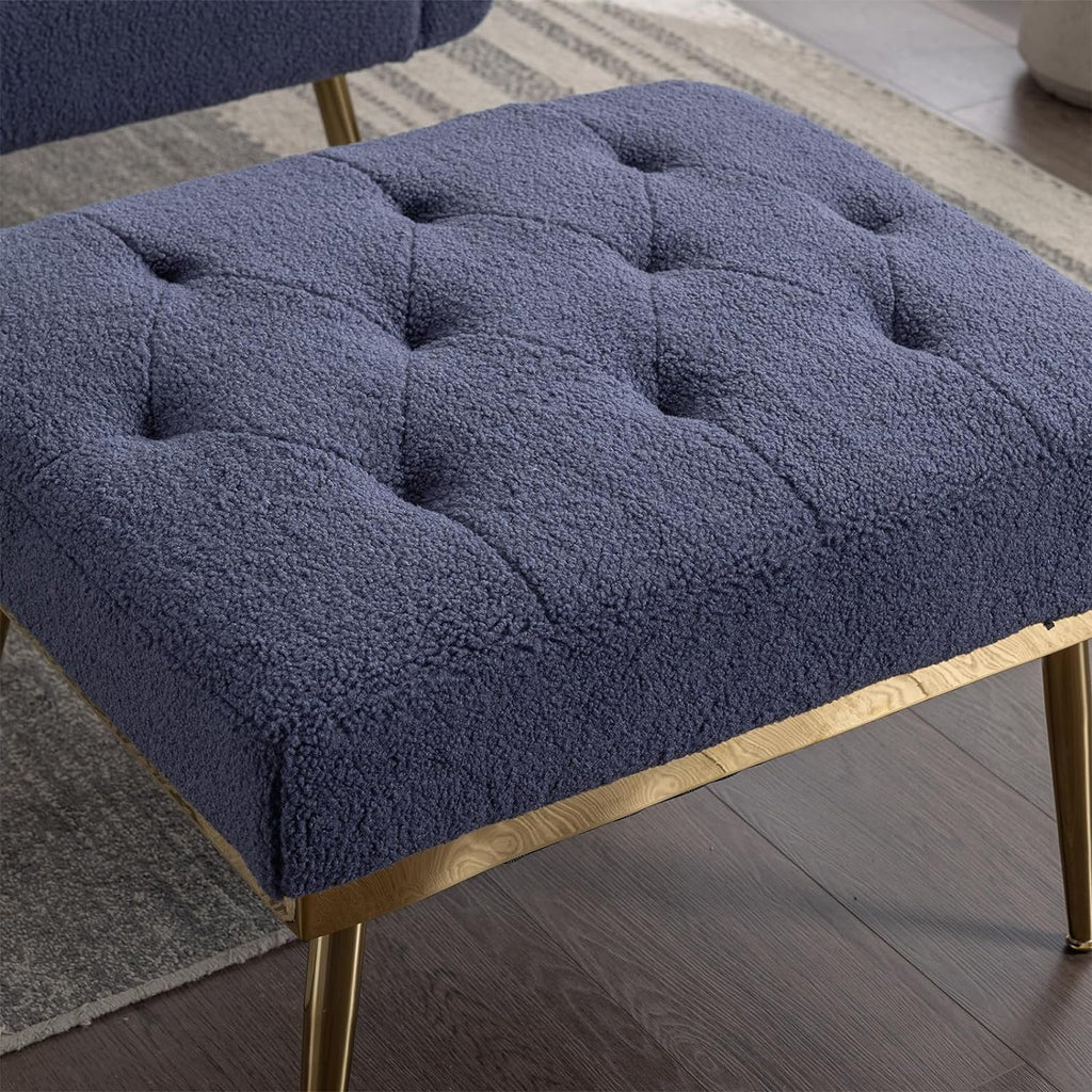 Blue Tufted Chaise Lounge Chair with Ottoman L47072