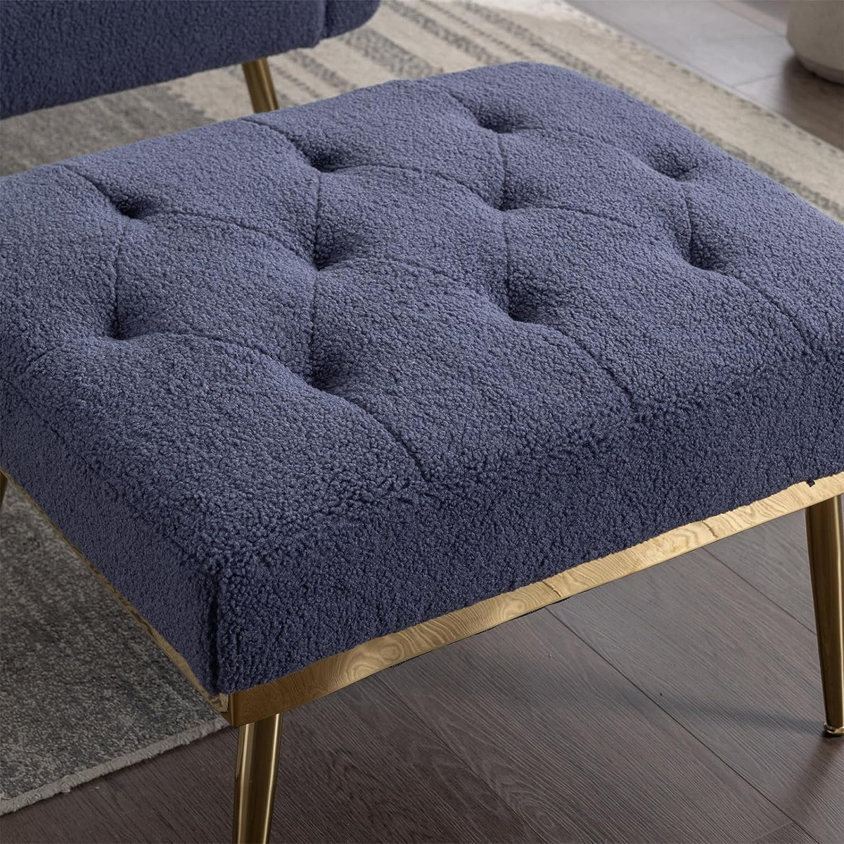 Blue Tufted Chaise Lounge Chair with Ottoman L47072