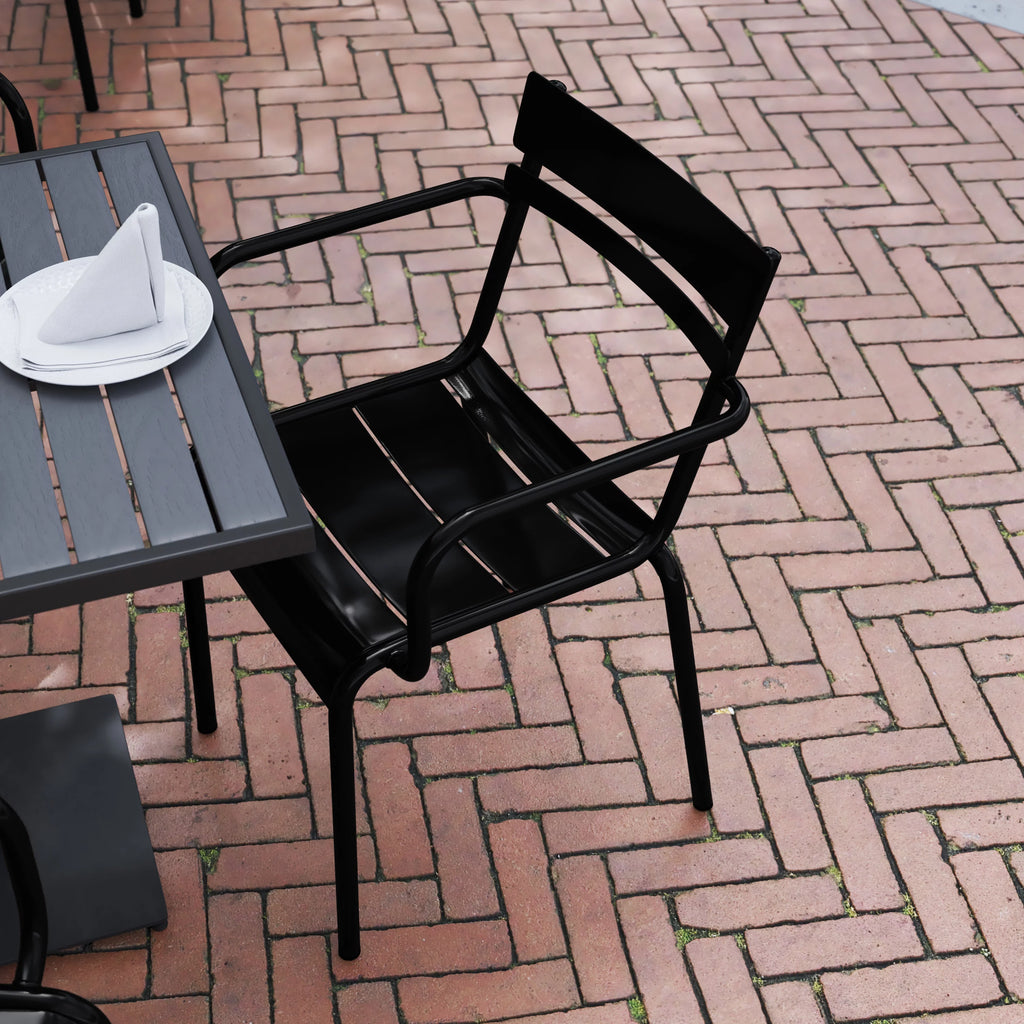 Black Steel Stackable Chair with Arms, Set of 4 U21718