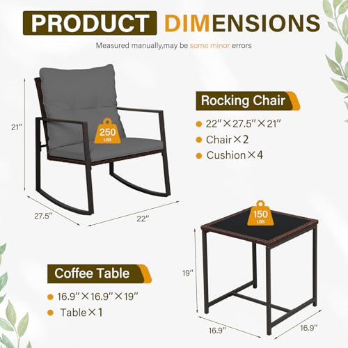 3-Piece Brown Wicker Patio Bistro Set with Glass Coffee Table Y1236
