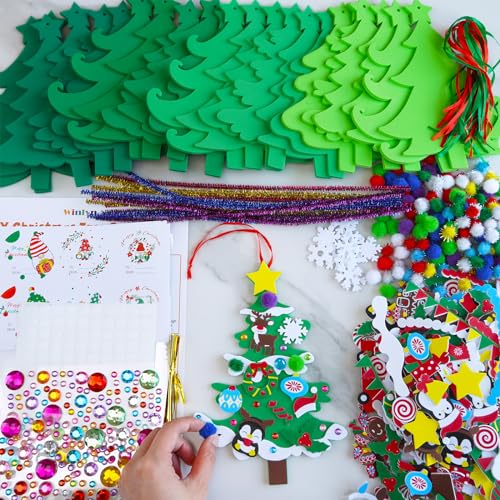 24 Sets Christmas Tree Ornaments DIY Craft Kits Foam Stickers Y493