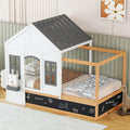 Twin Size House Shaped Canopy Bed with Black Roof & White Window Q99310