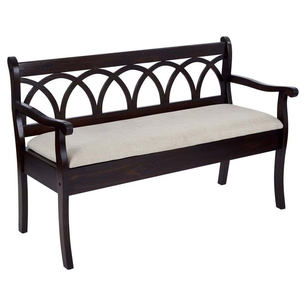 Antique Black Storage Bench with Beige Seat Cushion E3599