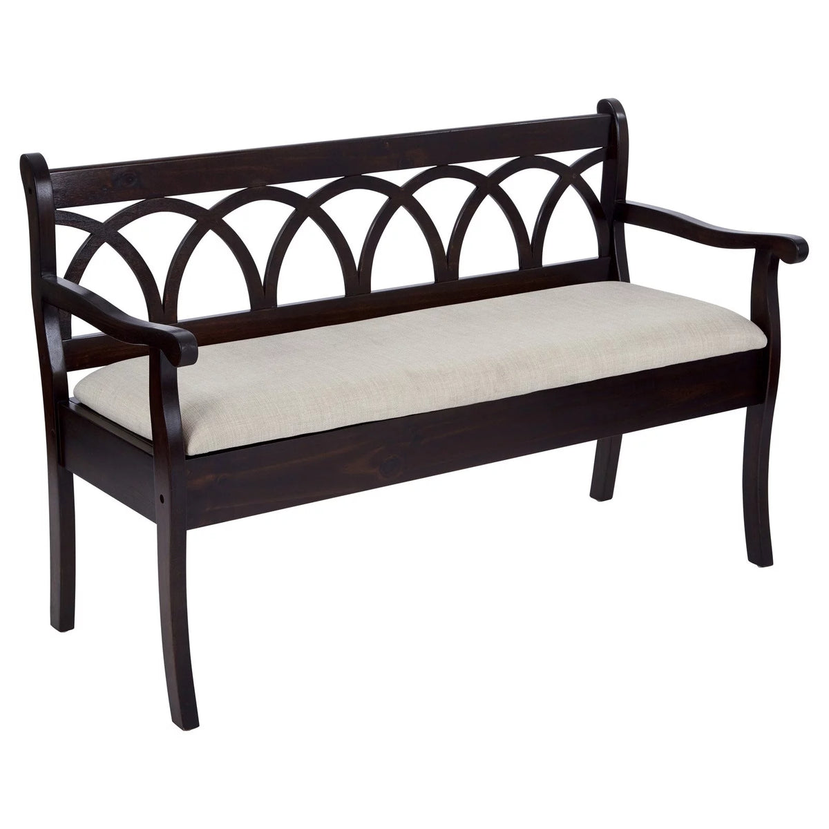 Antique Black Storage Bench with Beige Seat Cushion E3599