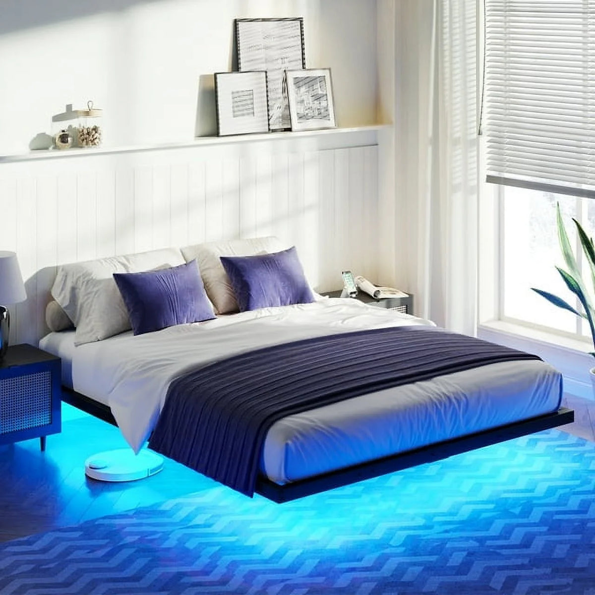 Queen Size LED Metal Platform Bed F2963