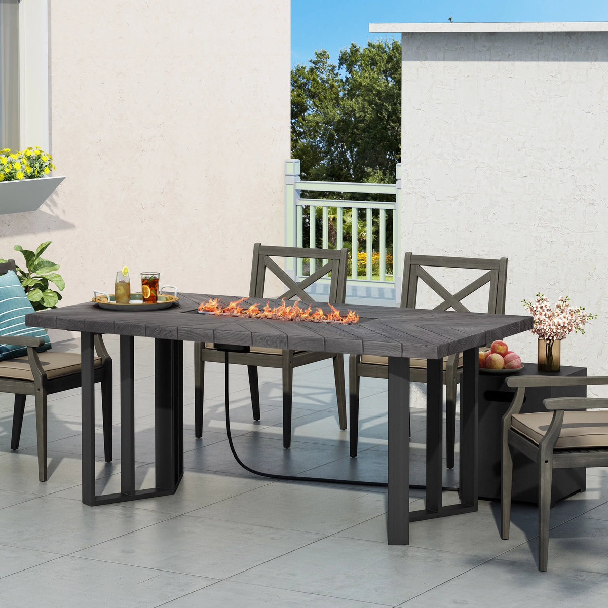 Lightweight Concrete Outdoor Fire Pit Dining Table 40,000 BTU V833
