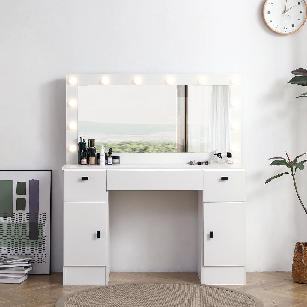 White Makeup Vanity Table with Lighted Mirror and 3 Drawers M968