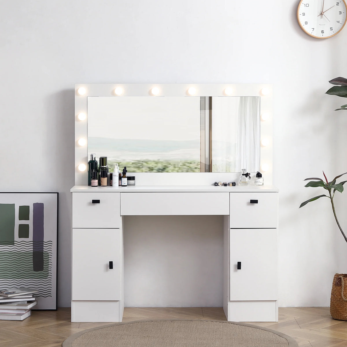 White Makeup Vanity Table with Lighted Mirror and 3 Drawers M968