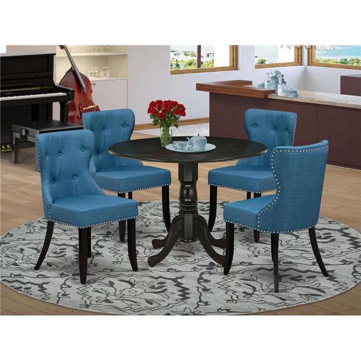 Black Mineral Blue Dining Room Table Set G700