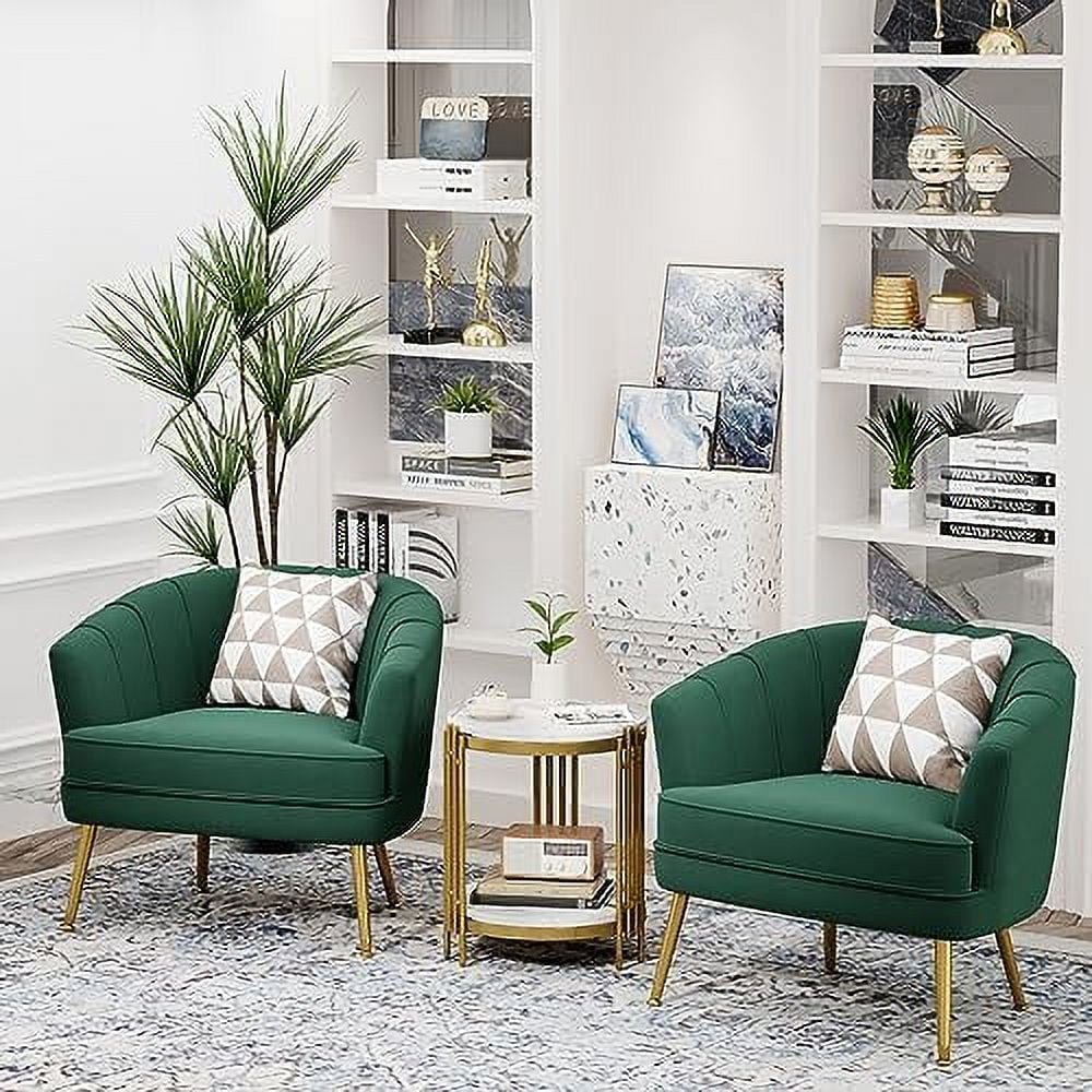 Green Velvet Accent Chair with Golden Metal Legs F382895