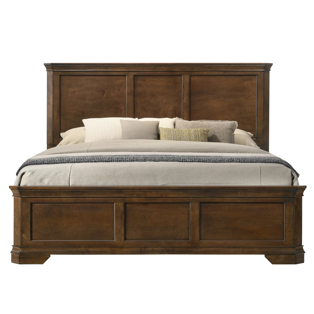 Queen Wood Panel Bed with Dresser, Mirror, Nightstand O320