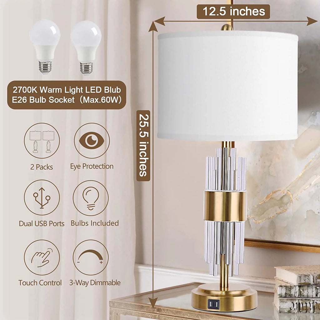 25.5" Gold Metal Touch Control Table Lamp with USB Ports N32395
