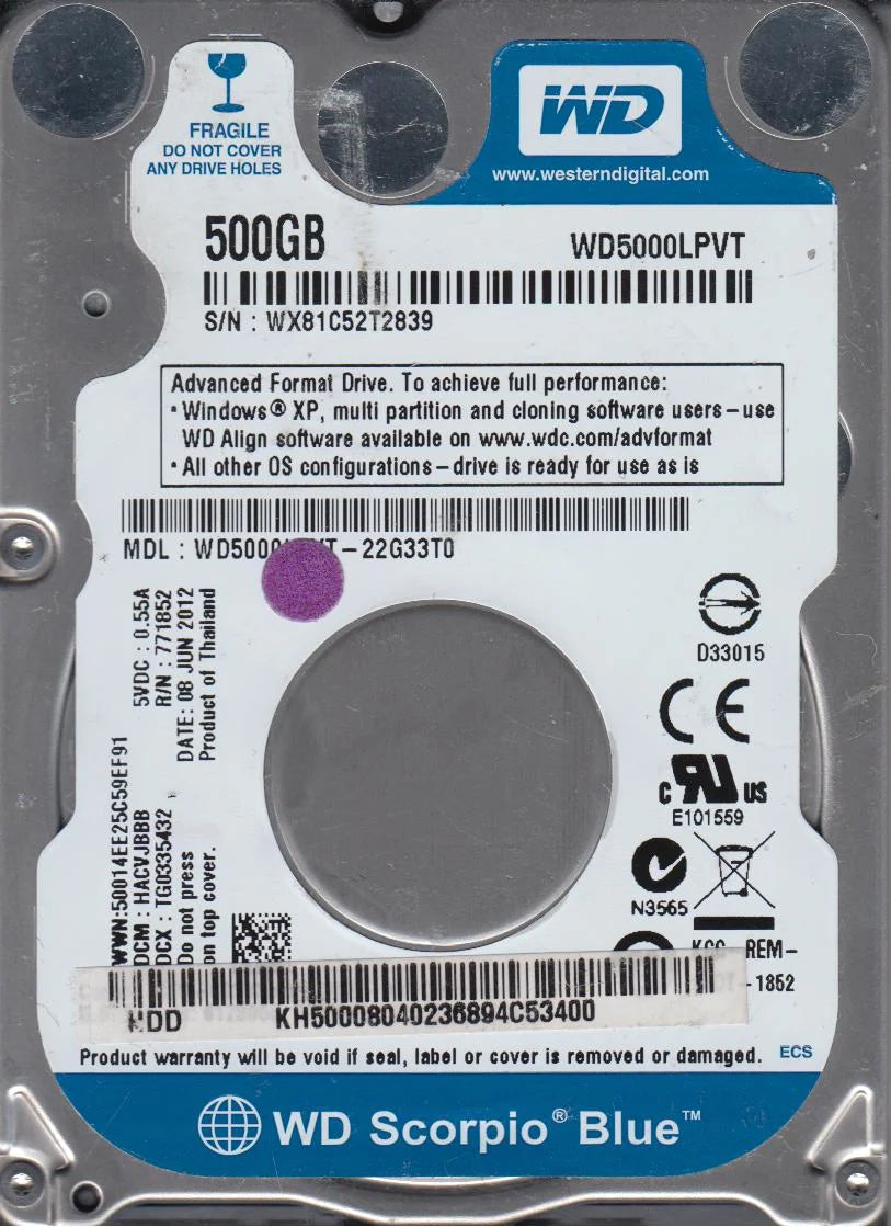 500GB SATA 2.5 Hard Drive I2196