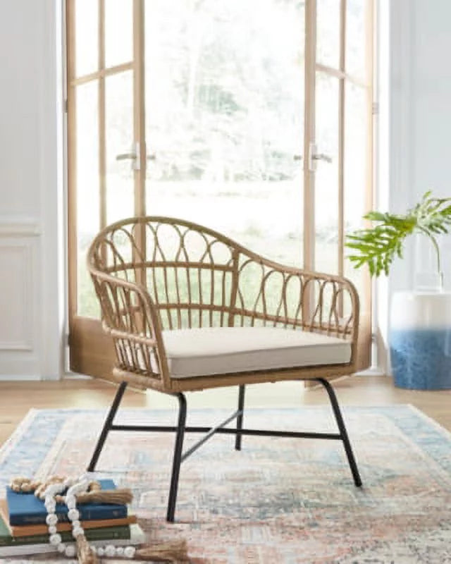 Beige Black Wicker Accent Chair Q6060