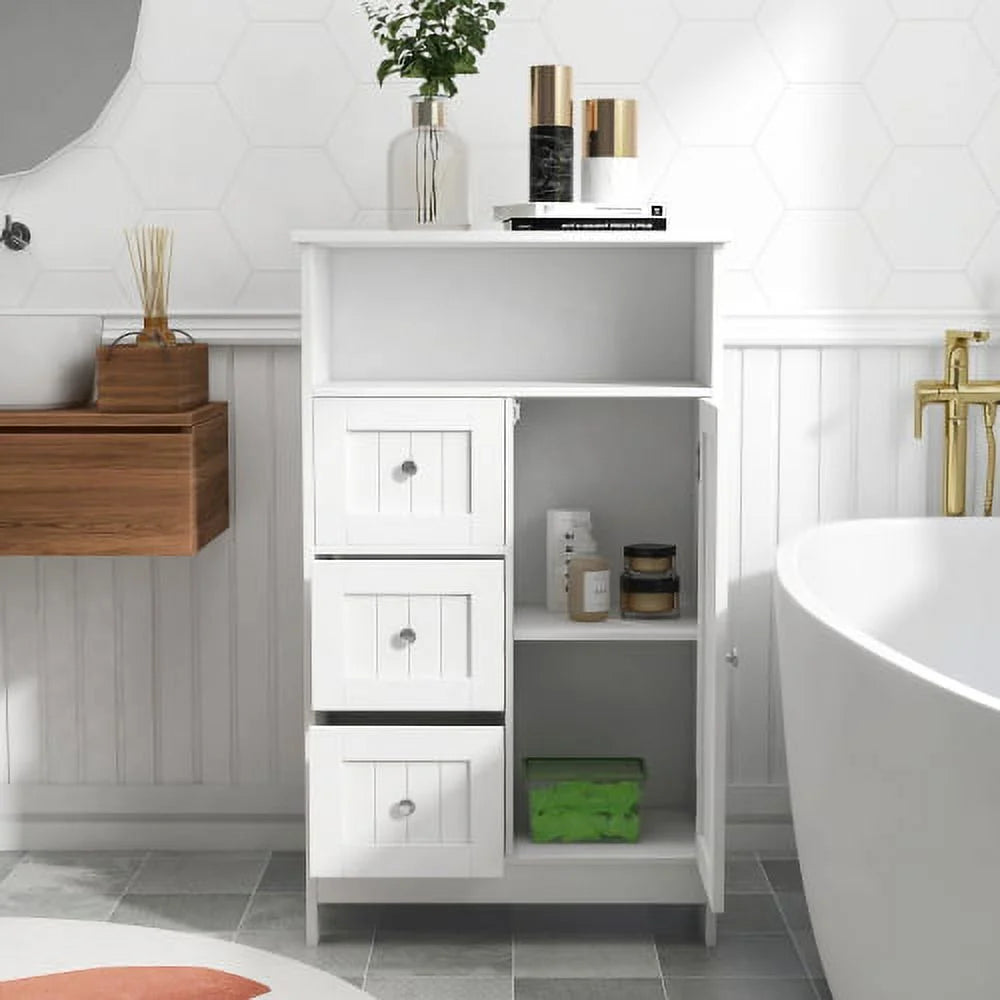 3 Drawer 1 Door White Bathroom Storage Cabinet W483