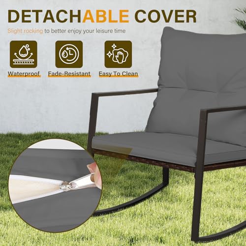 3-Piece Brown Wicker Patio Bistro Set with Glass Coffee Table Y1236