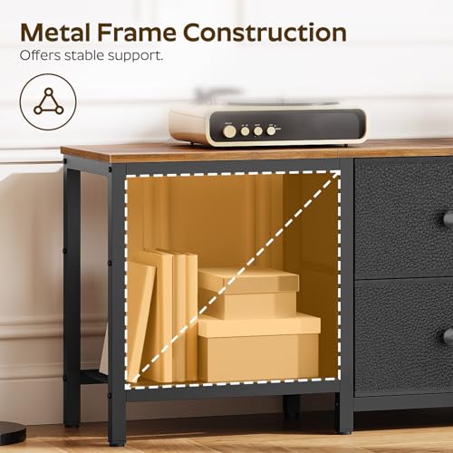 Rustic Brown and Black TV Stand with 2 Fabric Drawer J645346