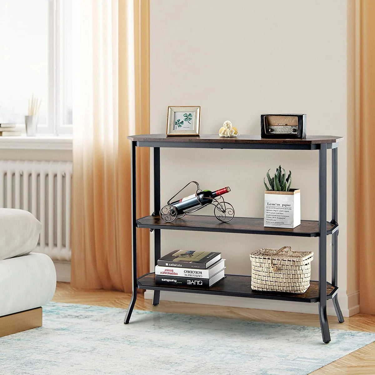 Industrial 3-Tier Narrow Console Table with Open Shelves T877567