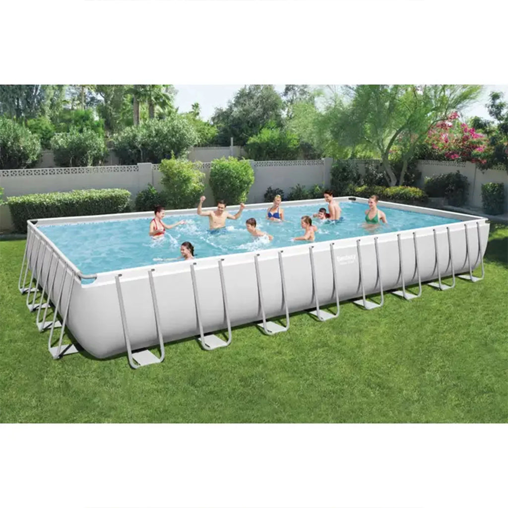 Grey Rectangular Metal Frame Above Ground Pool Set B887543