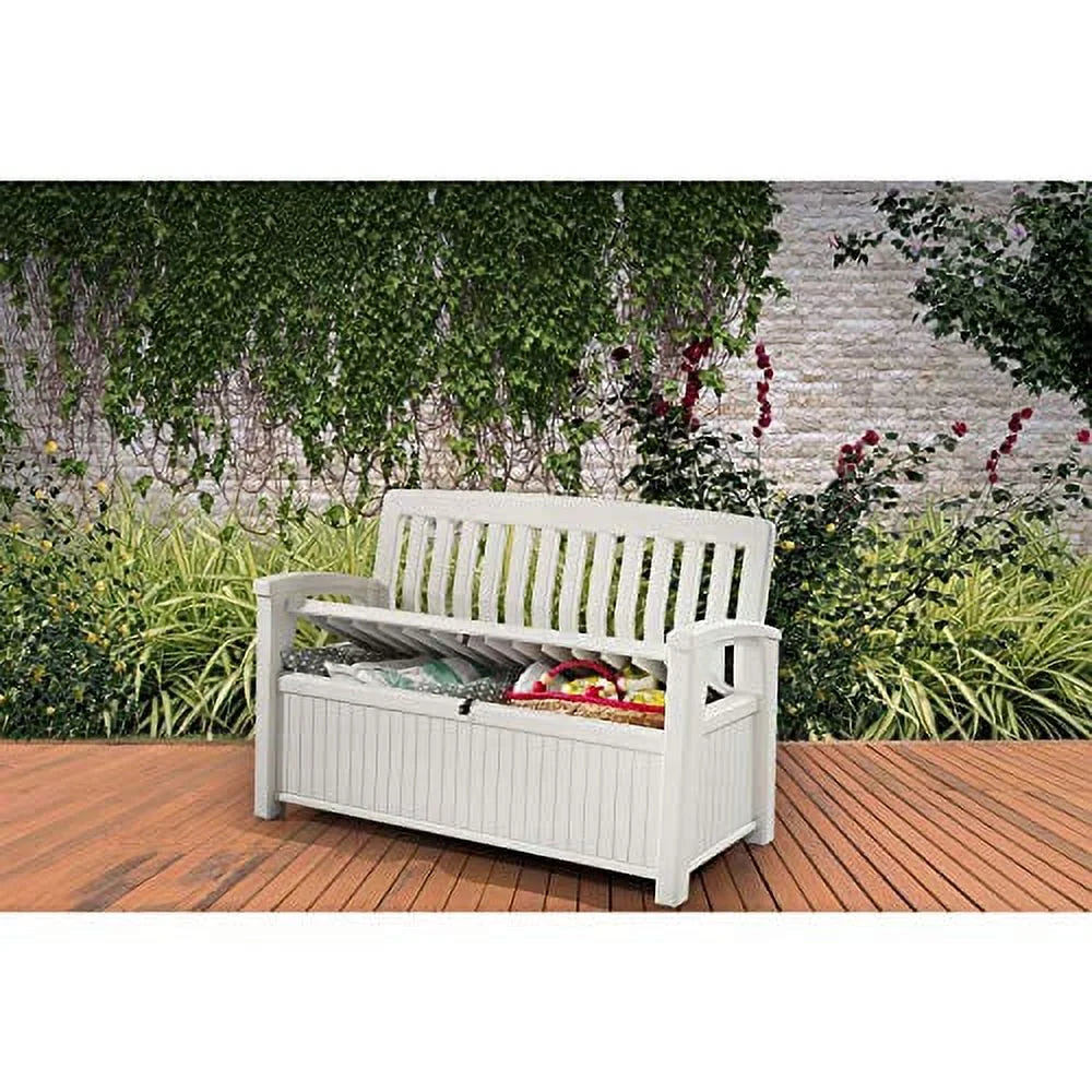 60 Gallon Ivory Storage Bench Deck Box E449495