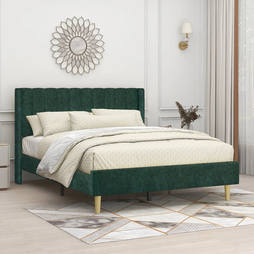 Full Low Profile Upholstered Platform Bed Dark-Grey Velvet V971