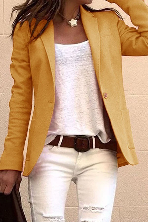 Casual Solid Button Turn-back Collar Outerwear D900