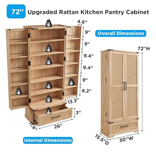 72" White Farmhouse Kitchen Pantry Cabinet with Drawer B39261